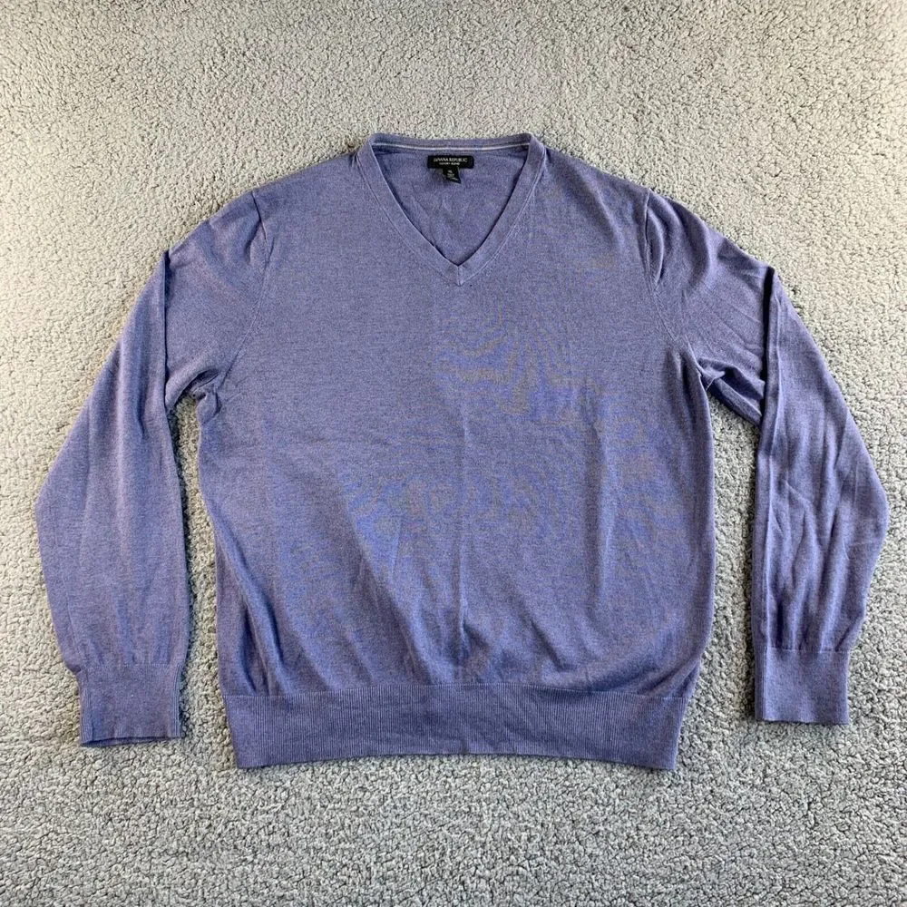 Banana‎ Republic Sweater Mens XL Purple Luxury Blend Silk Cashmere Pullover